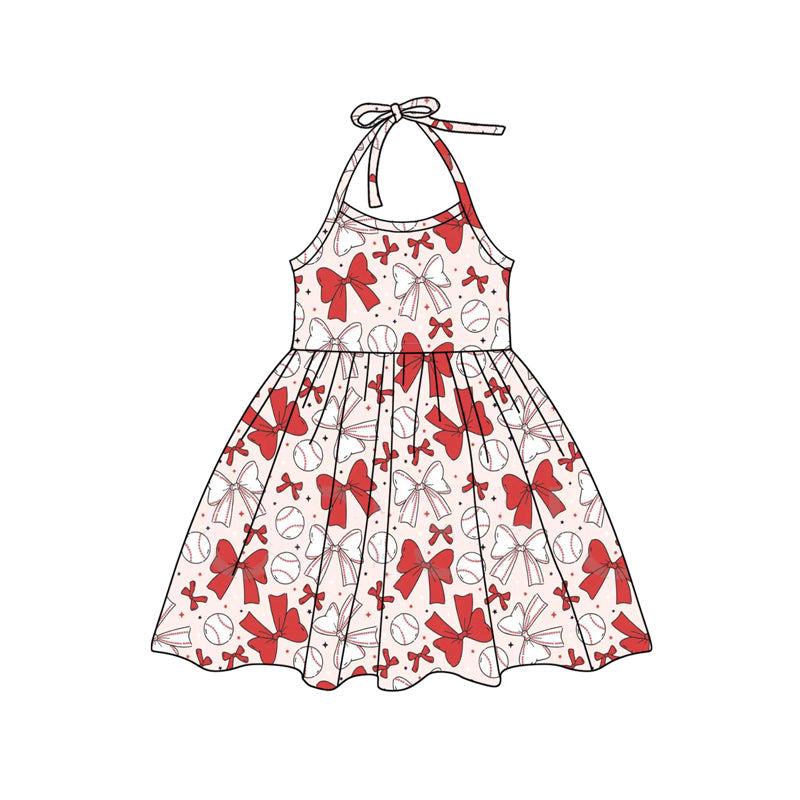 preorder GSD2147 baseball red bows lace-up girls dress