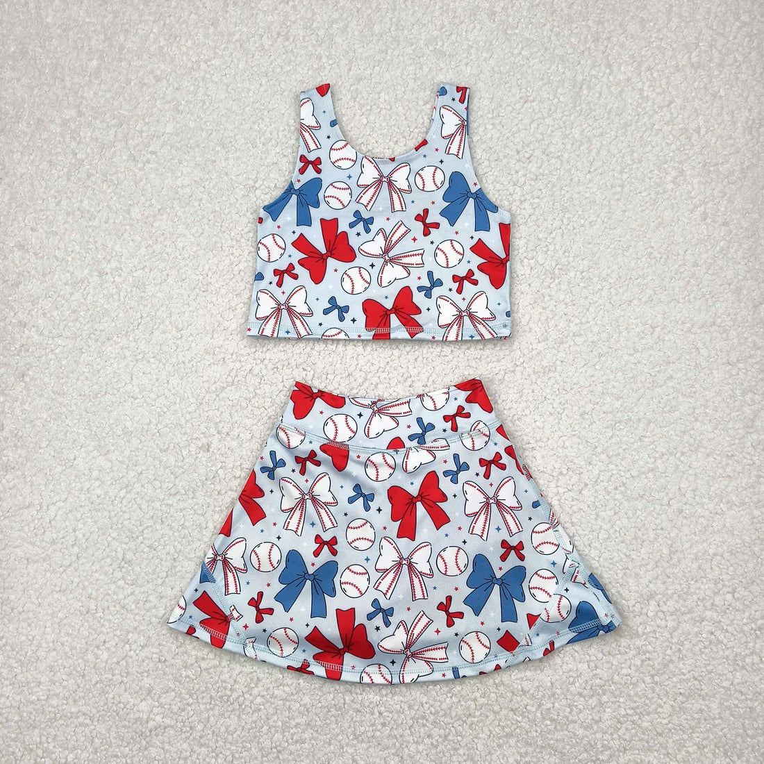 yoga July 4th red blue bows baseball sibling clothes RTS
