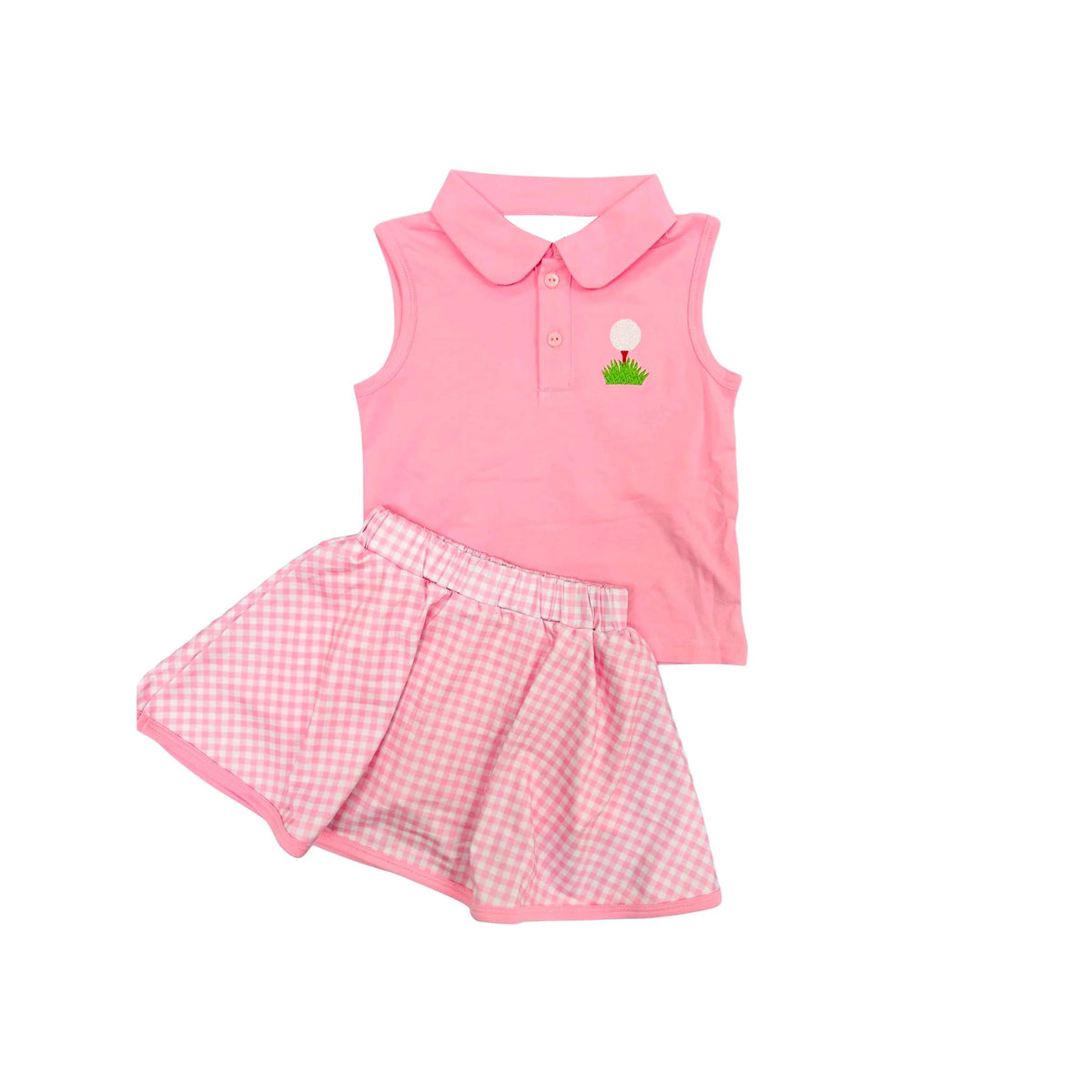 preorder GSD2177 golf pink sleeveless pink checkered skirt girls set