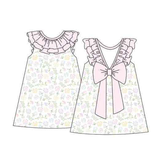 preorder GSD2190 colorful flowers with bow flutter sleeve girls dress