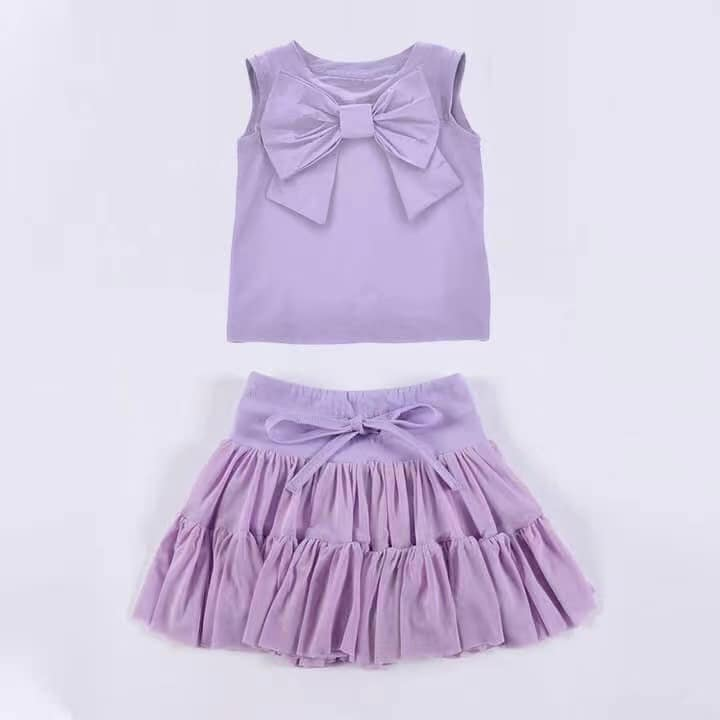 preorder GSD2193 purple bow cotton sleeveless skirt girls set