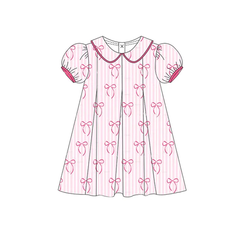 preorder GSD2211 pink bows coquette bows pink striped short sleeve girls dress