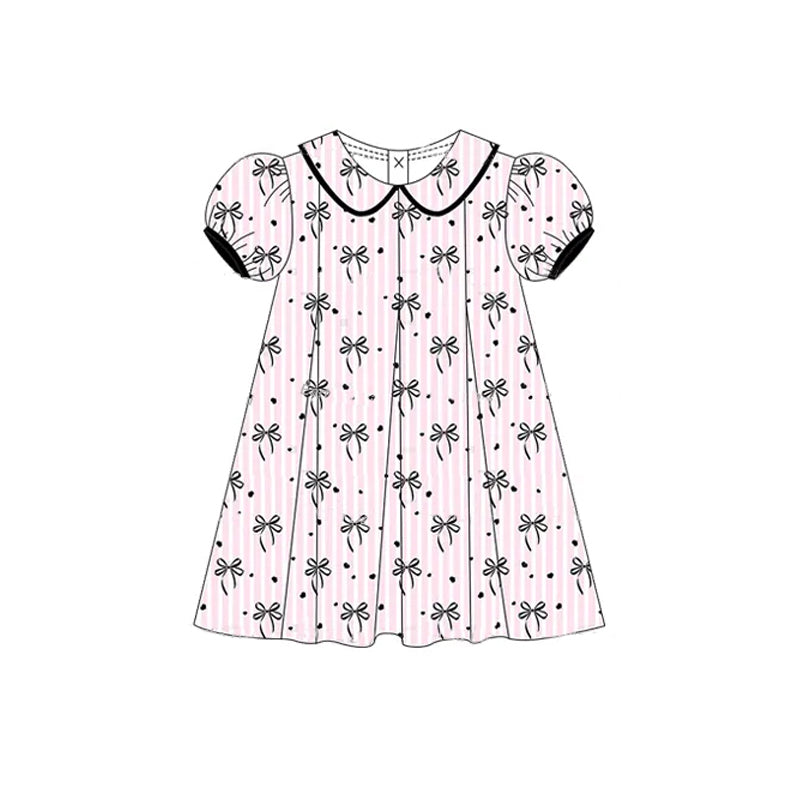 preorder GSD22112 black bows coquette bows pink striped short sleeve girls dress