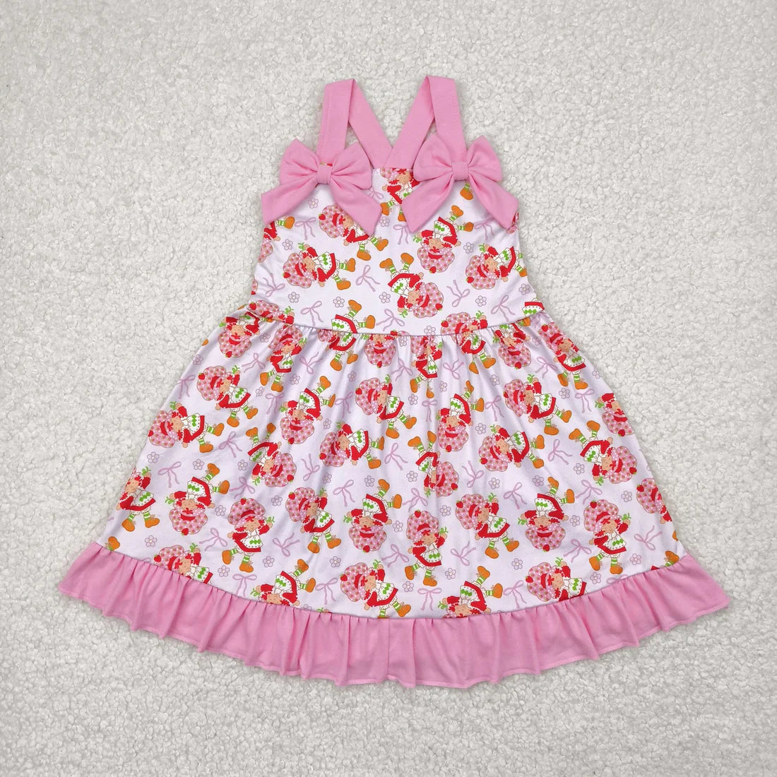 strawberry girl pink bows Summer Sibling Clothes RTS
