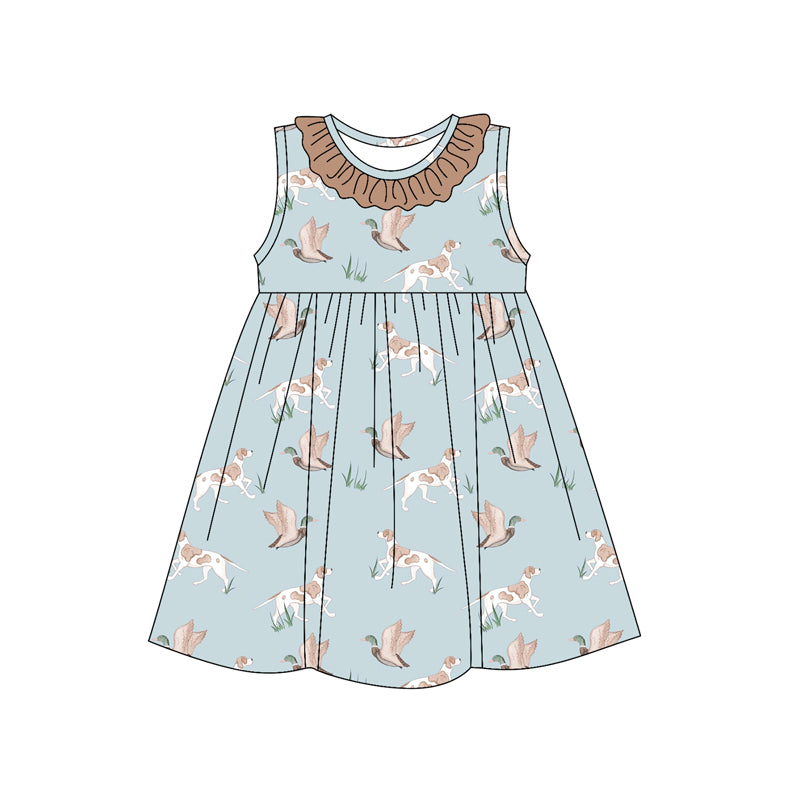 preorder GSD2215 hunting dog mallard duck blue girls dress