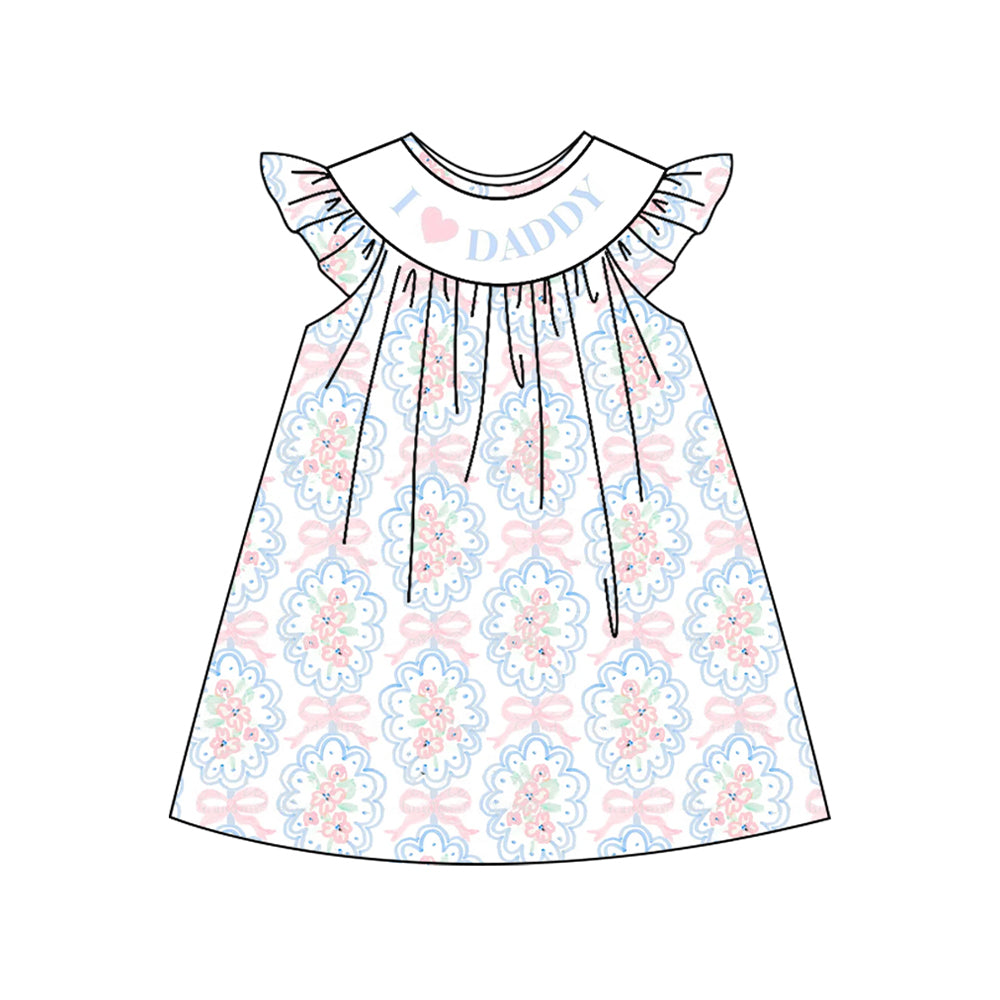 preorder GSD2227 i love daddy pink flowers bows flutter sleeve girls dress