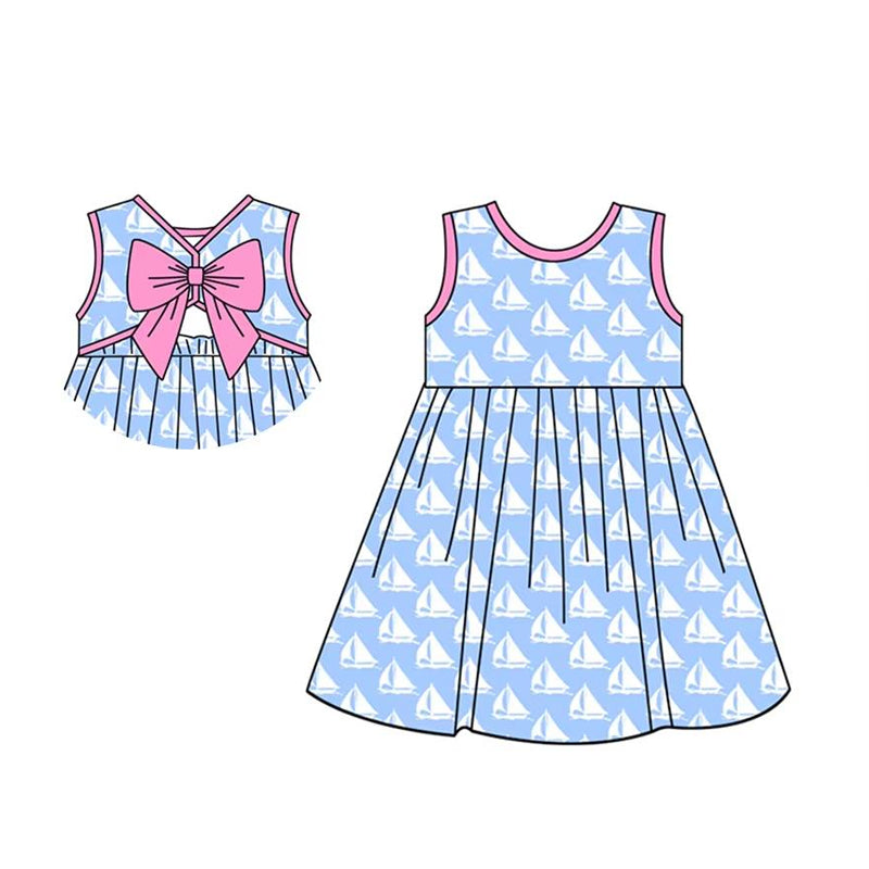 preorder GSD2232 cute sailboat with bow blue sleeveless girls dress
