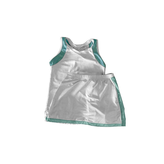 preorder GSD2240 green & white sleeveless skirt girls set yoga