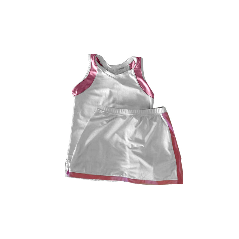 preorder GSD2241 hot pink & white sleeveless skirt girls set yoga
