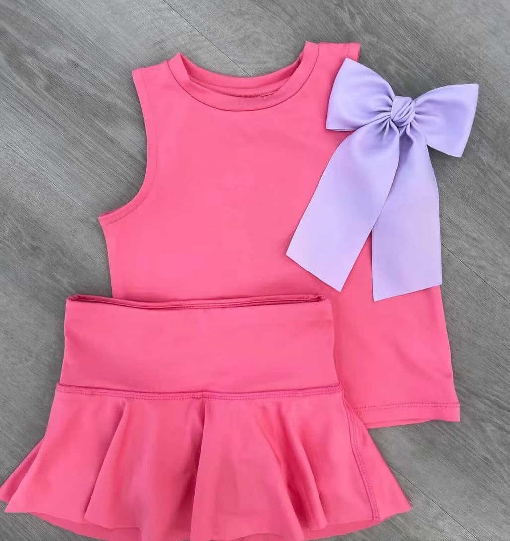 preorder GSD2243 pink sleeveless blue skirt with shorts girls set yoga