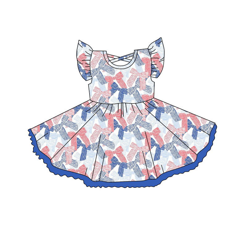 preorder GSD2253 colorful bows pink flutter sleeve girls dress