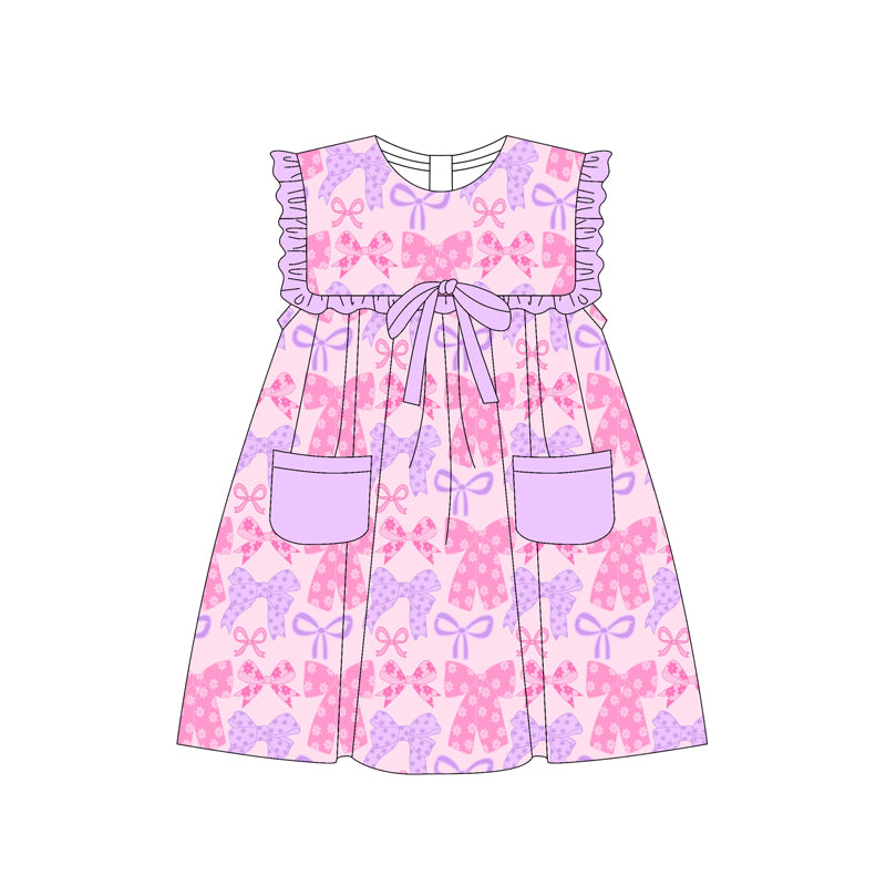 preorder GSD2319 pink bows purple pockets sleeveless girls dress