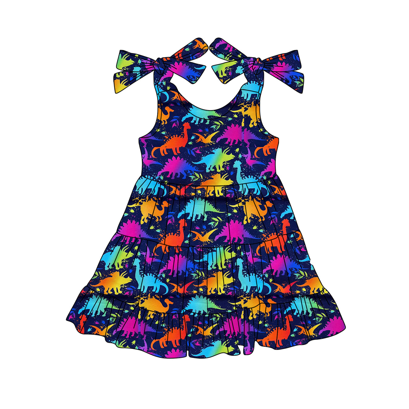 preorder GSD2356 colorful dinosaur purple sleeveless girls dress