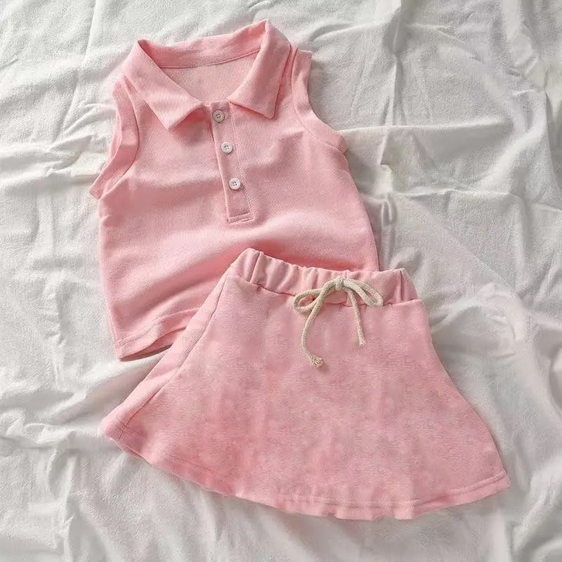 preorder GSD2388 yoga pink sleeveless skirt girls set