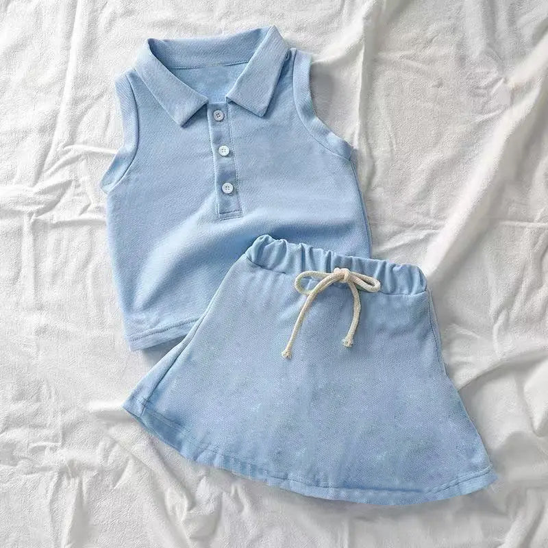 preorder GSD2389 yoga blue sleeveless skirt girls set