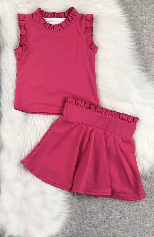 preorder GSD2390 yoga hot pink sleeveless skirt girls set