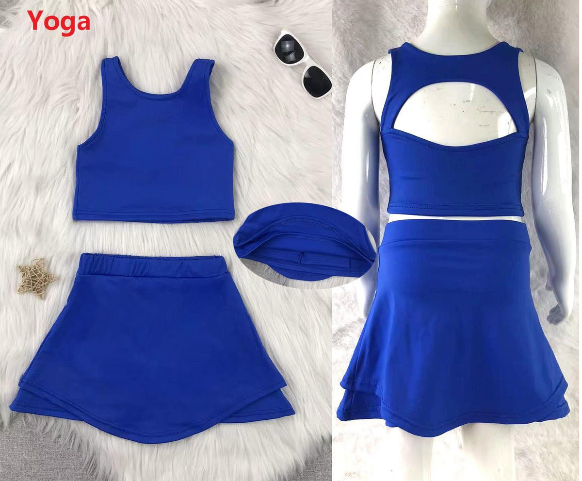 preorder GSD2392 yoga navy blue sleeveless skirt girls set