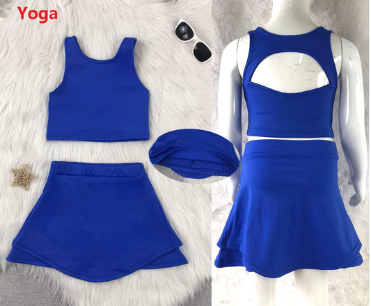 preorder GSD2392 yoga navy blue sleeveless skirt girls set