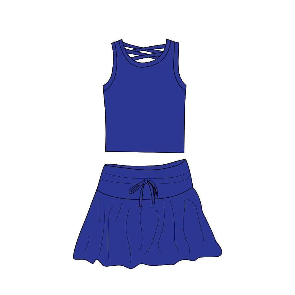 preorder GSD2403 yoga navy blue sleeveless skirt with shorts girls set
