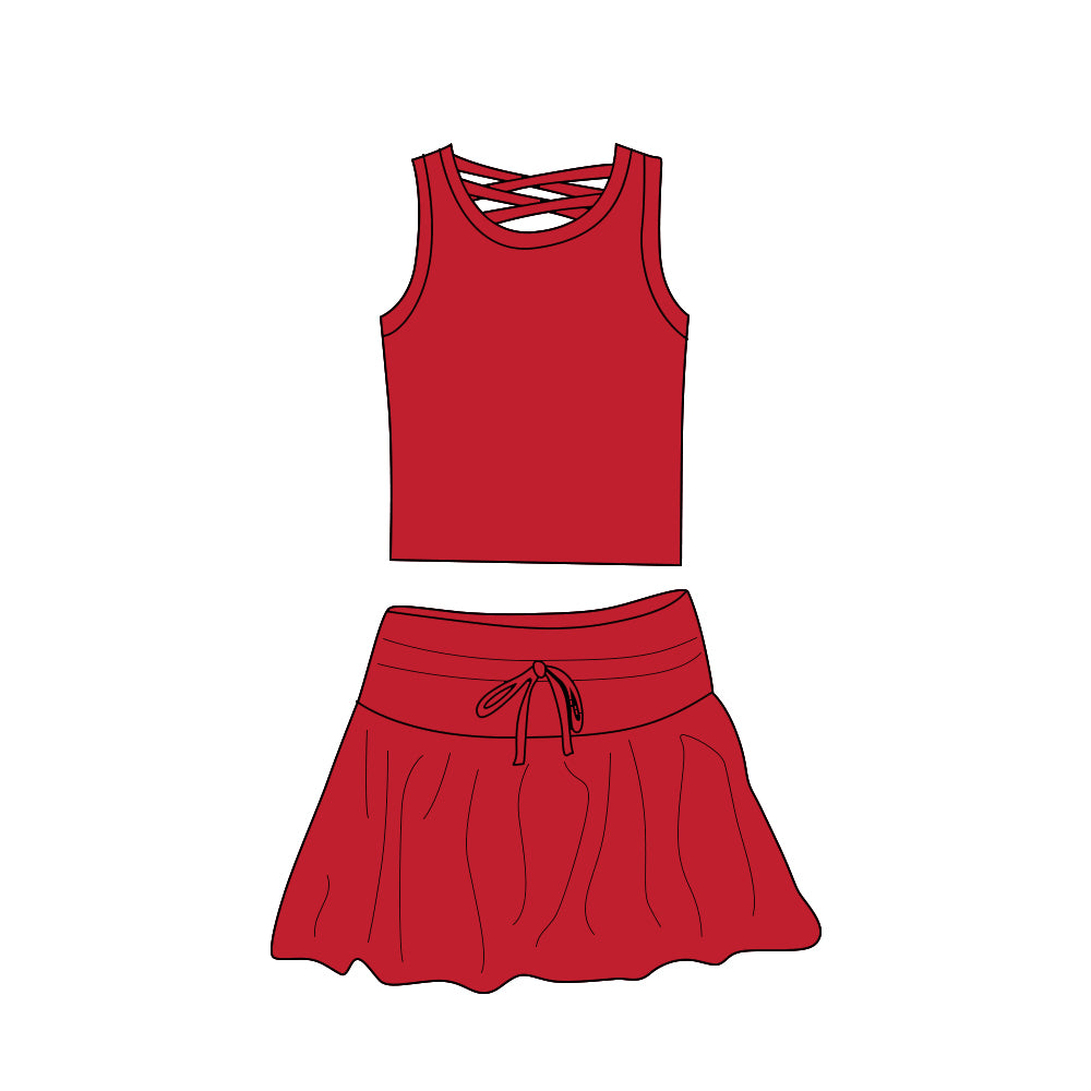 preorder GSD2404 yoga red sleeveless skirt with shorts girls set