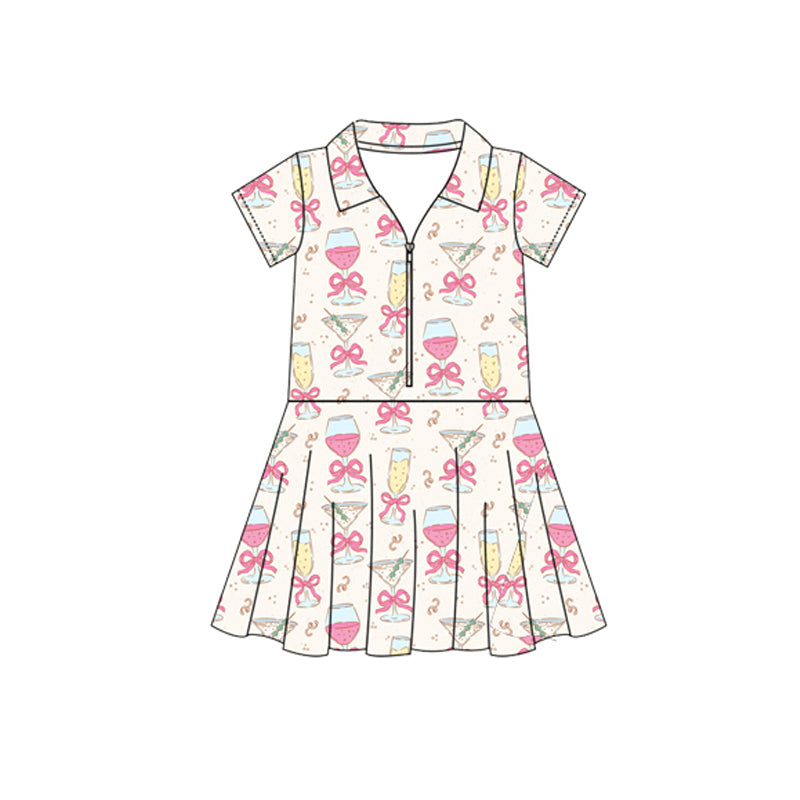 preorder GSD2405 yoga pink bows short sleeve skirt with shorts girls set