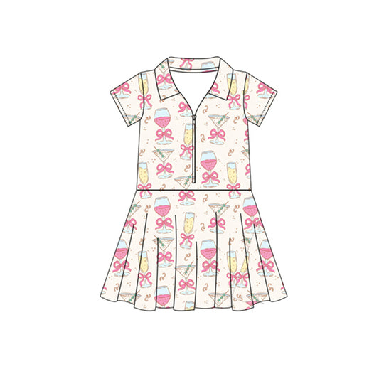 preorder GSD2405 yoga pink bows short sleeve skirt with shorts girls set