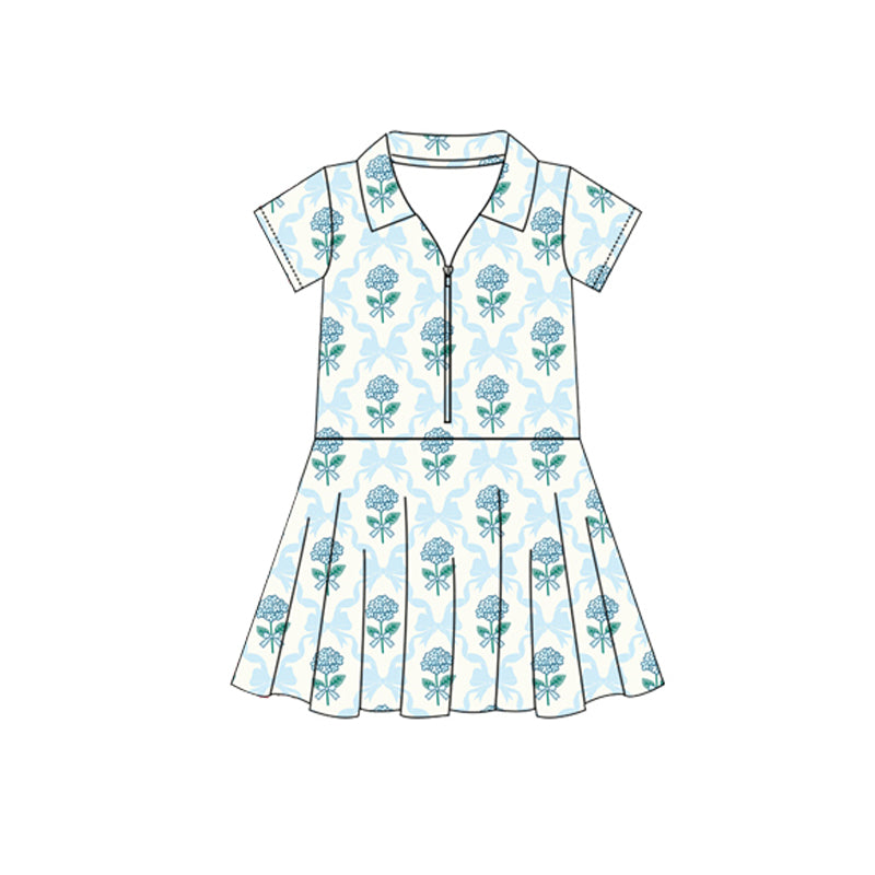 preorder GSD2408 blue flowers bows short sleeve skirt with shorts girls set