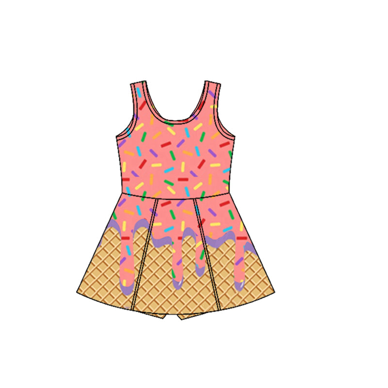 preorder GSD2416 yoga ice pink sleeveless with shorts girls twril bow dress