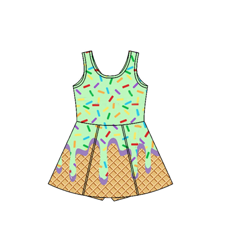preorder GSD2420 yoga ice green sleeveless with shorts girls twril bow dress