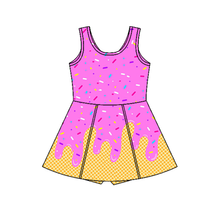 preorder GSD2421 yoga ice hot pink sleeveless with shorts girls twril bow dress