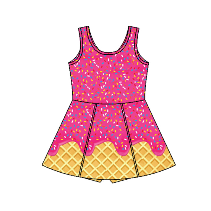preorder GSD2424 yoga ice hot pink sleeveless with shorts girls twril bow dress