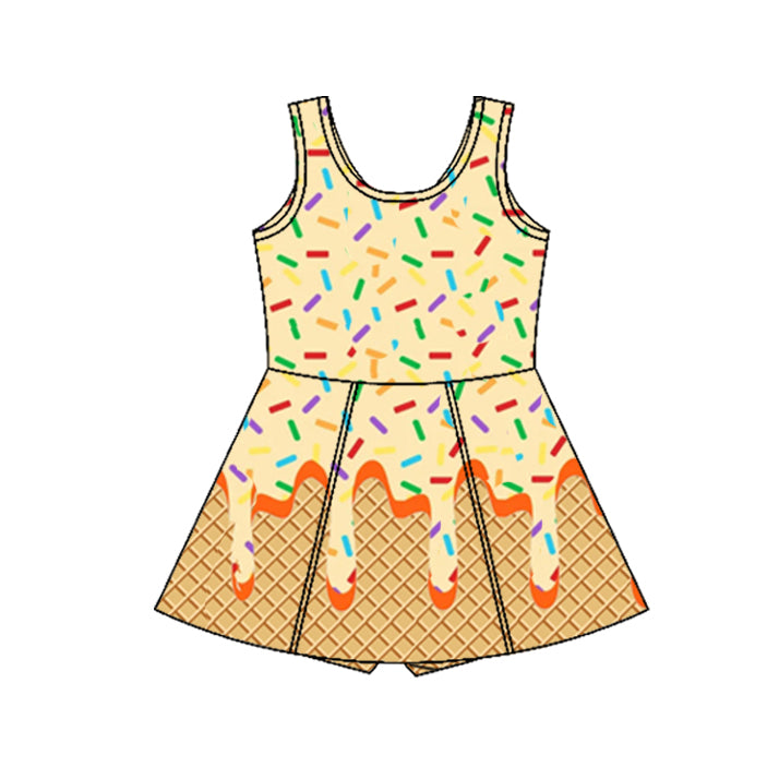 preorder GSD2426 yoga ice yellow sleeveless with shorts girls twril bow dress