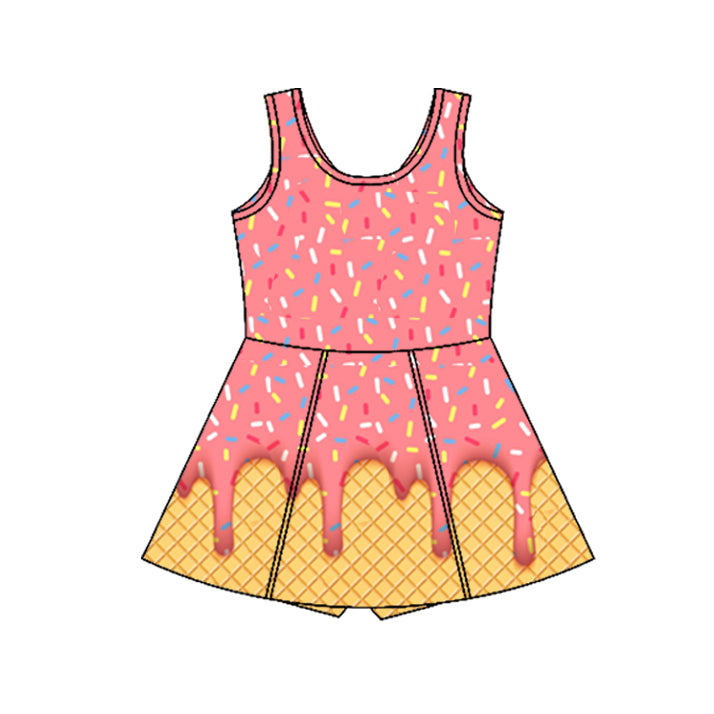 preorder GSD2428 yoga ice pink sleeveless with shorts girls twril bow dress