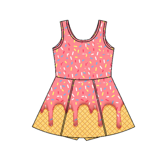 preorder GSD2428 yoga ice pink sleeveless with shorts girls twril bow dress