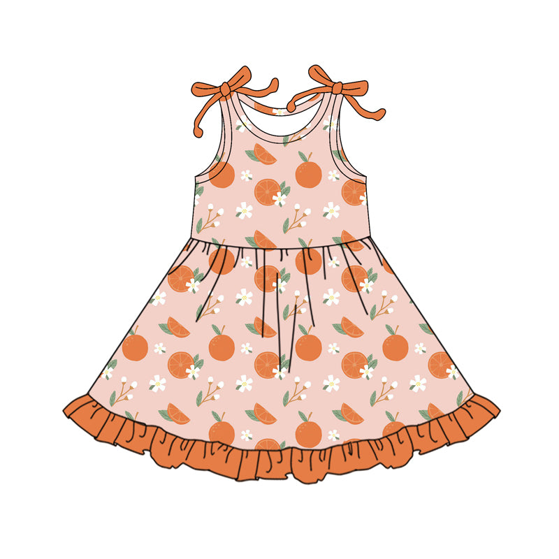 preorder GSD2477 cartoon orange flowers sleeveless girls dress
