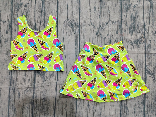 preorder Samples GSD2520 yoga colorful ice bows green sleeveless skirt with shorts girls set
