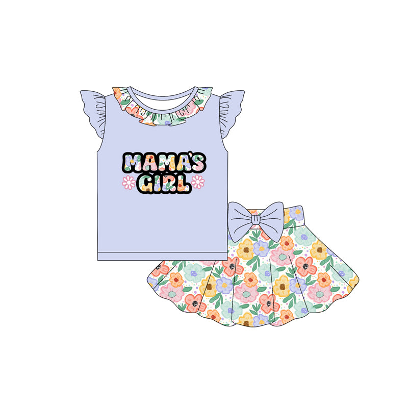 preorder GSD2529 mama's girl light purple flutter sleeve flowers skirt girls set