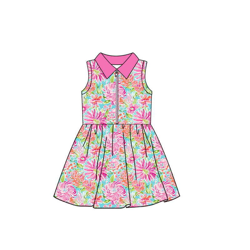 preorder GSD2533 yoga hot pink flowers sleeveless skirt with shorts girls dress