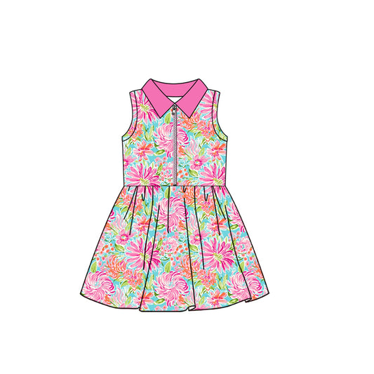 preorder GSD2533 yoga hot pink flowers sleeveless skirt with shorts girls dress