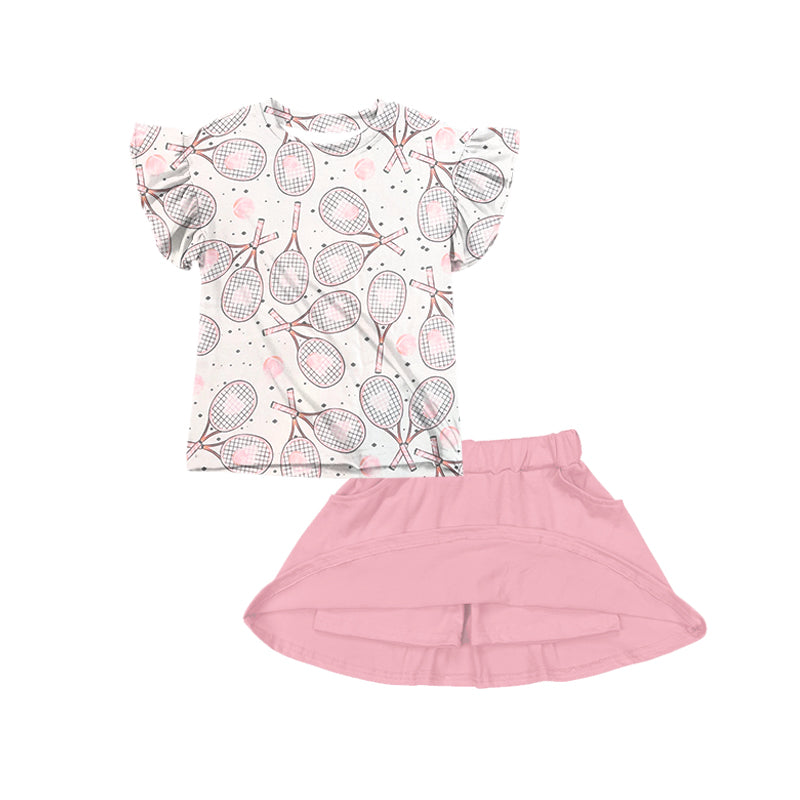 preorder GSD2549 tennis pink short sleeve pink skirt with shorts girls set