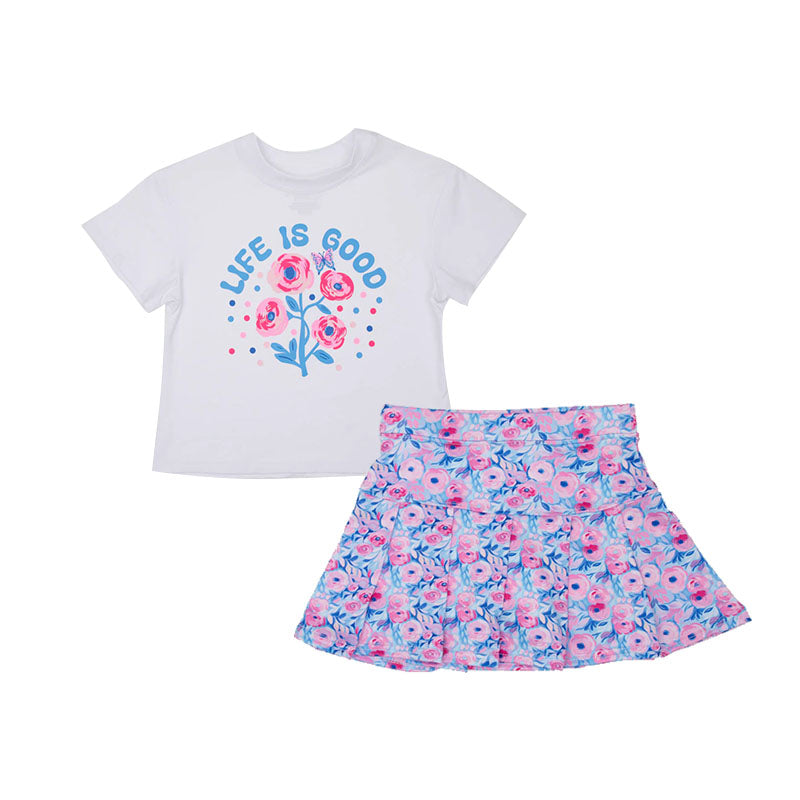 preorder GSD2551 life is good flowers short sleeve purple flowers skirt girls set