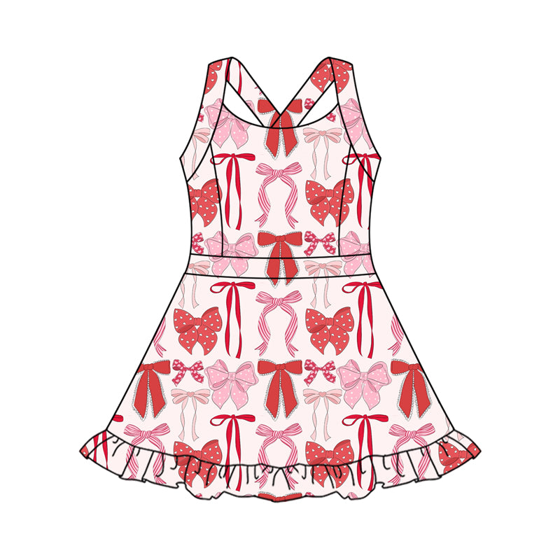 preorder GSD2562 yoga red pink bows girls dress with shorts