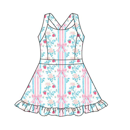 preorder GSD2563 yoga pink bows blue girls dress with shorts