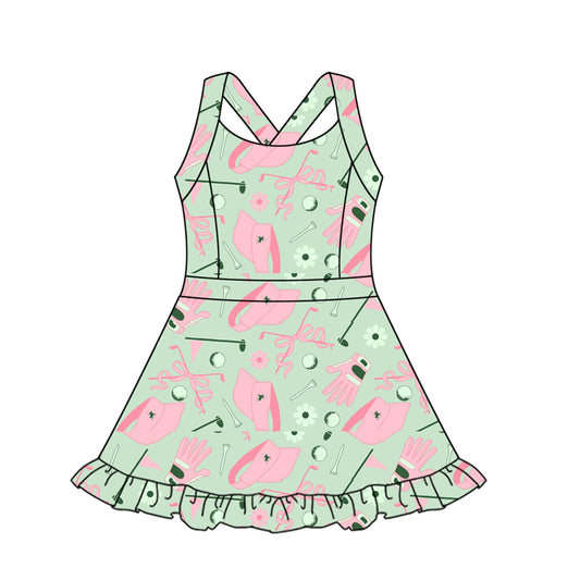 preorder GSD2569 yoga golf bows hat green girls dress with shorts