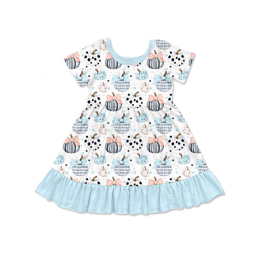 preorder GSD2579 Autumn pumpkin bows short sleeve girls dress
