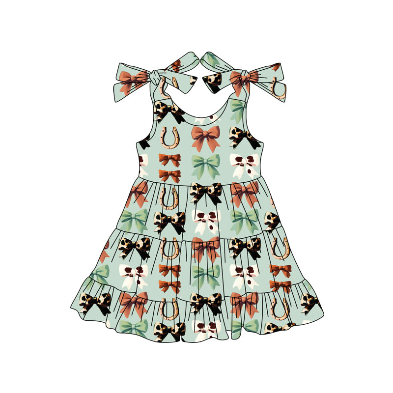 preorder GSD2589 Western bows green short sleeve girls  dress