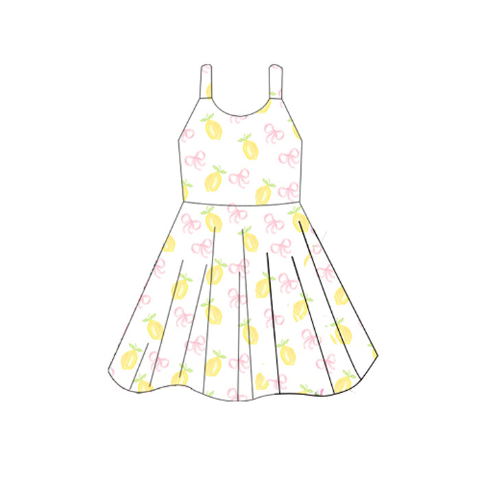 preorder GSD2597 Summer lemon pink bows girls dress