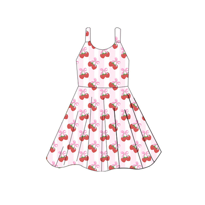preorder GSD2598 Summer pink bows strawberry girls dress