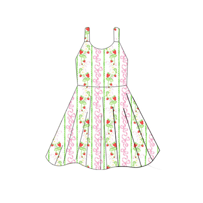 preorder GSD264 Summer strawberry pink bows green girls dress