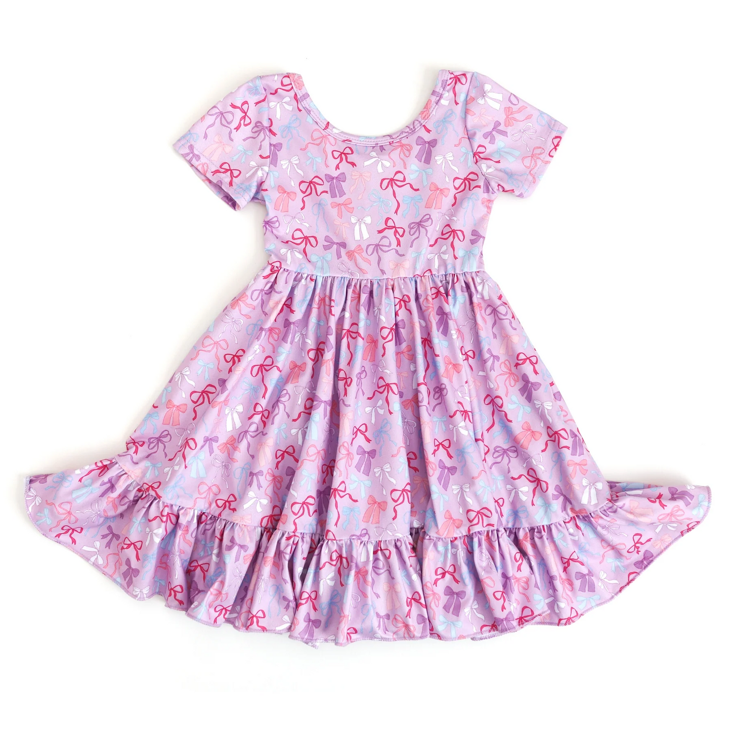 preorder GSD2607 colorful bows purple short sleeve girls dress